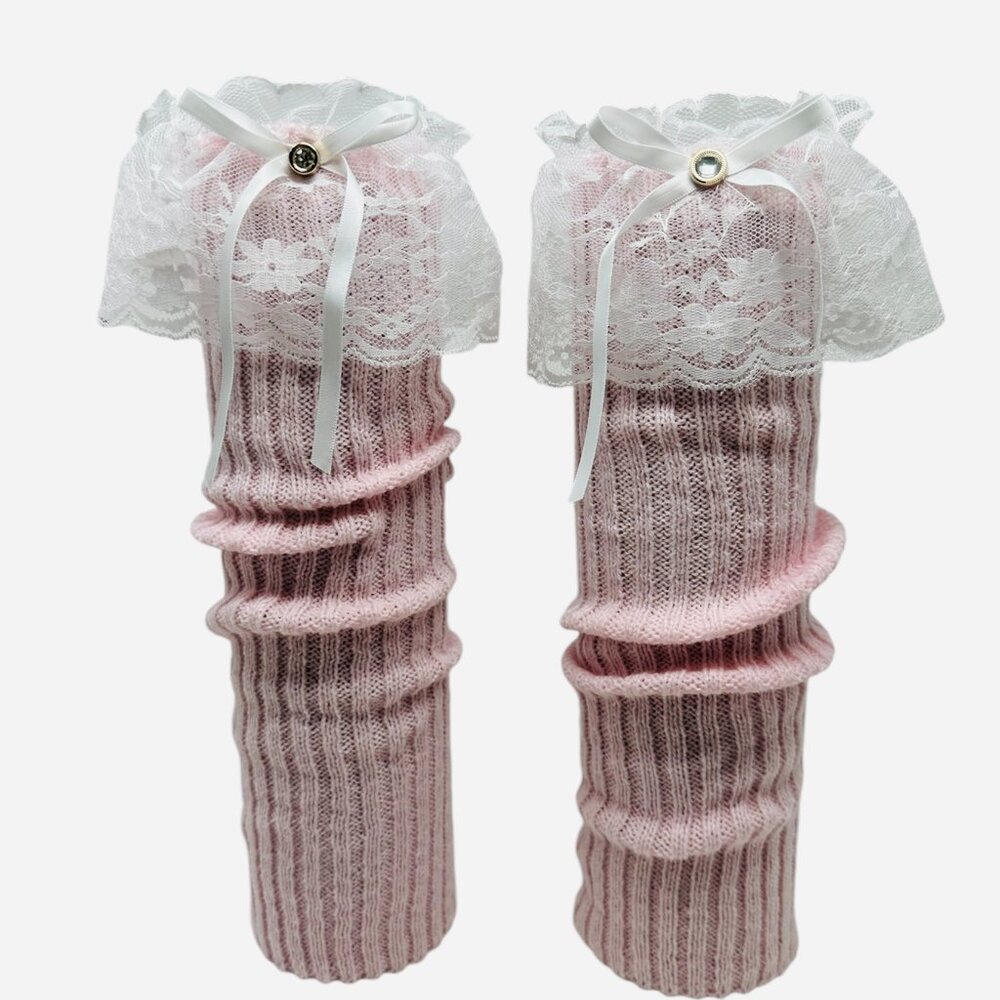 Pink Leg Warmers with Lace Layers a Center Bow w Bling Detail NWT